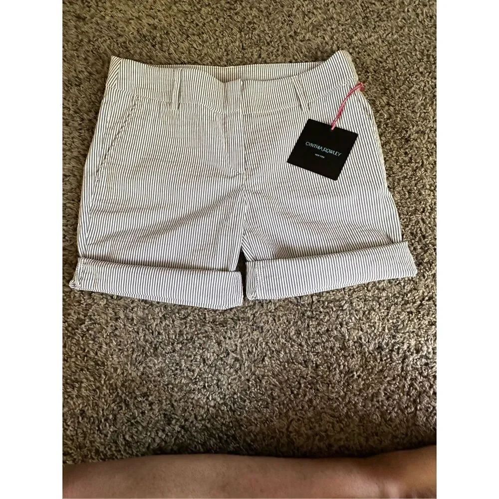 Cynthia Rowley new with tags super cute baby blue pinstriped textured shorts. Co